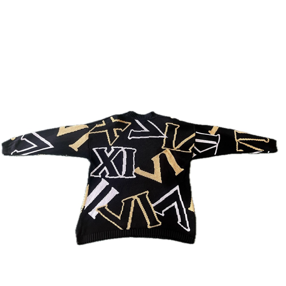 Chaus Sport Vintage 80s Roman Numeral Knit Sweater Black Gold White Oversized XL - Picture 5 of 7